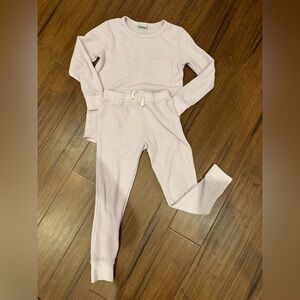 Bamboo Girls Bums and Roses Pale Pink Waffle Knit Jogger set size 5/6